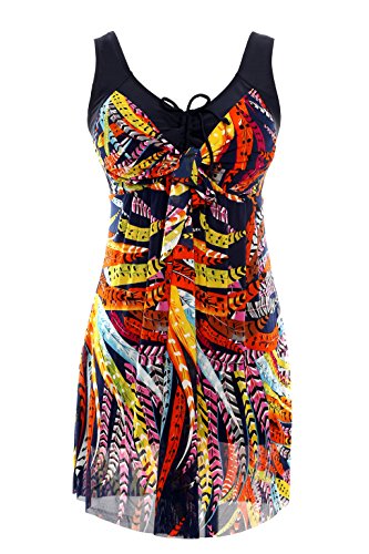 NoNoCat Flower Printing Modest 1 Piece Swimwear Cover Up swimdress Plus Size for Women2XL(US 18W- 20W), Feather