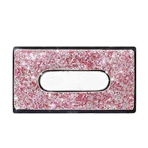 idain Sparkling Rhinstone PU Leather Napkin Holder Paper Case Hanging Backseat Tissue Holder Bling Bling Car Sun Visor Tissue Box Holder (Pink)
