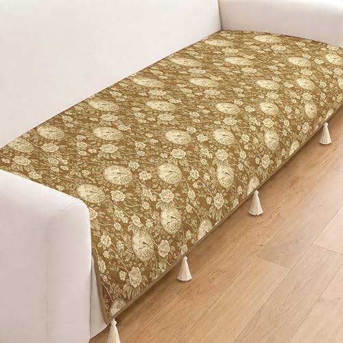 Image of Cloth Fusion Quilted Sofa Cover Seat Mat 2 Seater Chaise, Floral Toile | Reversible Jaipuri Print, 150 cm, Seat Cover Only, Decorative Tassel Edging With A Spare, Easy Tuck-In Hold, Not Anti-Slip