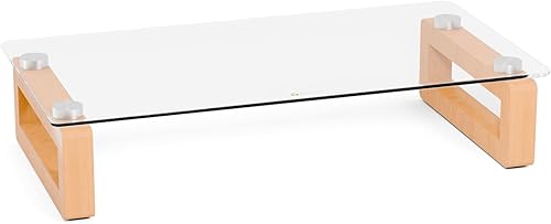 YEOUX Soporte elevador de cristal negro para monitor de computadora con base de madera para pantalla plana LCD, TV LED, portátil, impresora, soporte