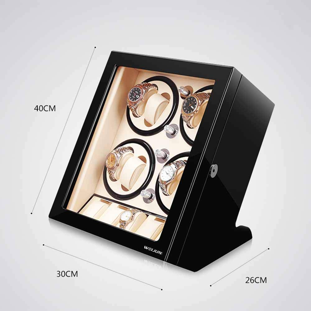 Enrollador de reloj, enrollador de reloj automático para 8 relojes + 5 posiciones de almacenamiento Caja agitadora de reloj con motor silencioso incorporado (blanco y negro) (blanco bronceado)