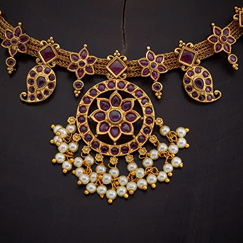 Buy Kushal's fashion Jewellery Ruby Antique Necklace Set With Stones