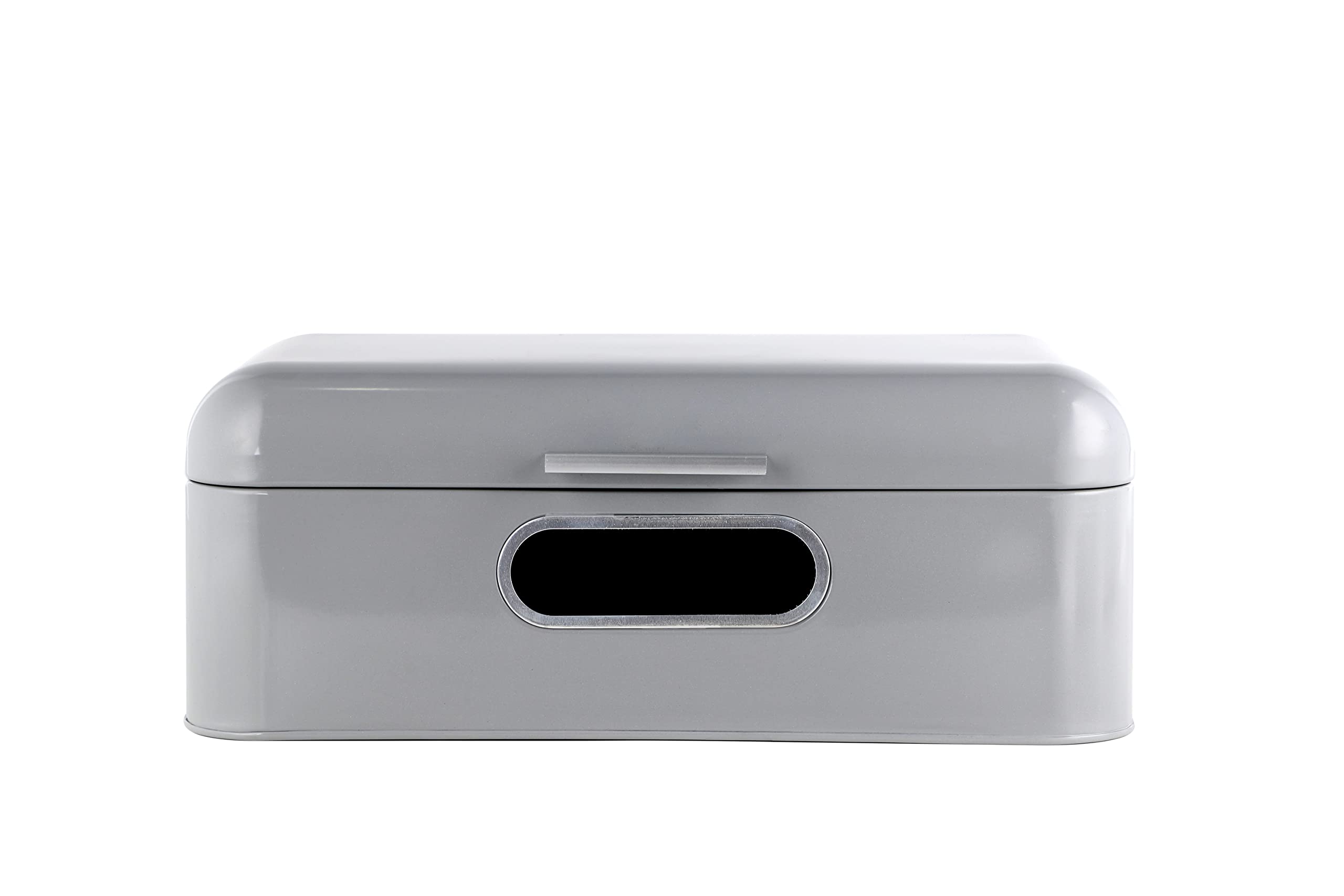 ECHTWERK Elegante panera de metal retro con ventana, caja de almacenamiento de ahorro de espacio, cesta de pan con tapa, almacenamiento para pan fresco aún más tiempo, gris, 42 x 23 x 16,5 cm