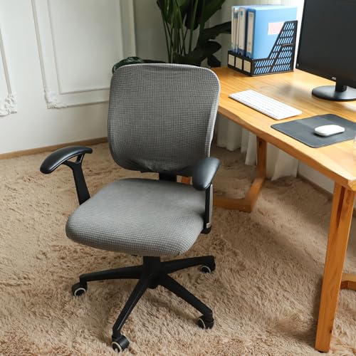 Image of FORCHEER Desk Chair Back and Seat Cover 2 Pieces Light Grey Jacquard Stretch Split Office Chair Covers Water Resistant Washable