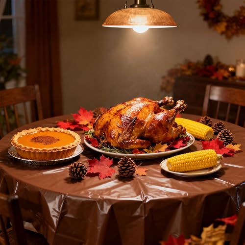 Image of CIEOVO 12 Pack Fall Plastic Tablecloth Autumn Color Disposable Waterproof Round Tablecloth for Fall in Love Wedding Thanksgiving Harvest Family Birthday Party Decoration