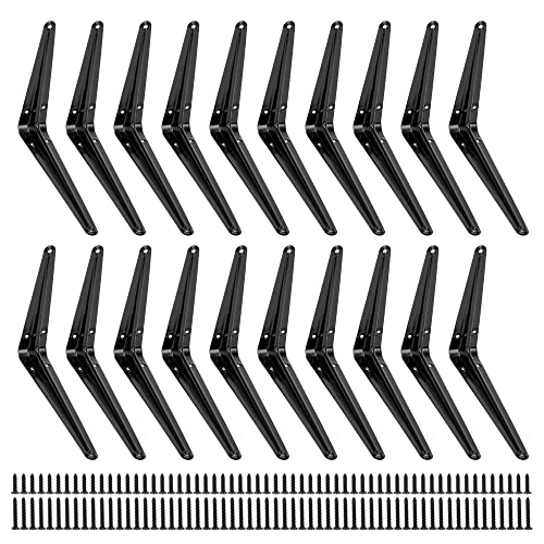 Cherbowing Regalhalterung 20 PCS 150x200mm Regalwinkel Wand Regalträger Schwerlastwinkel schwarz metall 90° Winkel mit Schrauben