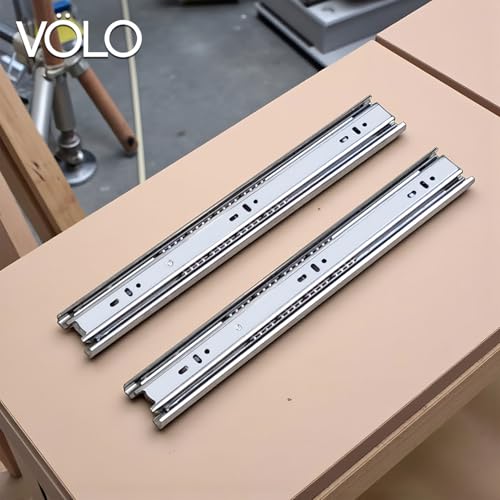 Image of Volo Heavy Duty Drawer Slides, Full Extension Ball Bearing Runners | Pack of 2 Piece | Channels for Kitchen Cabinets, Wardrobes, and Dressers (Stainless Steel, 14 Inch)