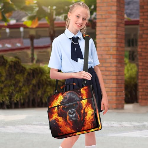 Image of 3 Ring Zipper Binder with Shoulder Strap Fierce Gorilla King Kong 1.5 inch Binders Keeper Large Capacity Multi Pockets for School Office Supplies