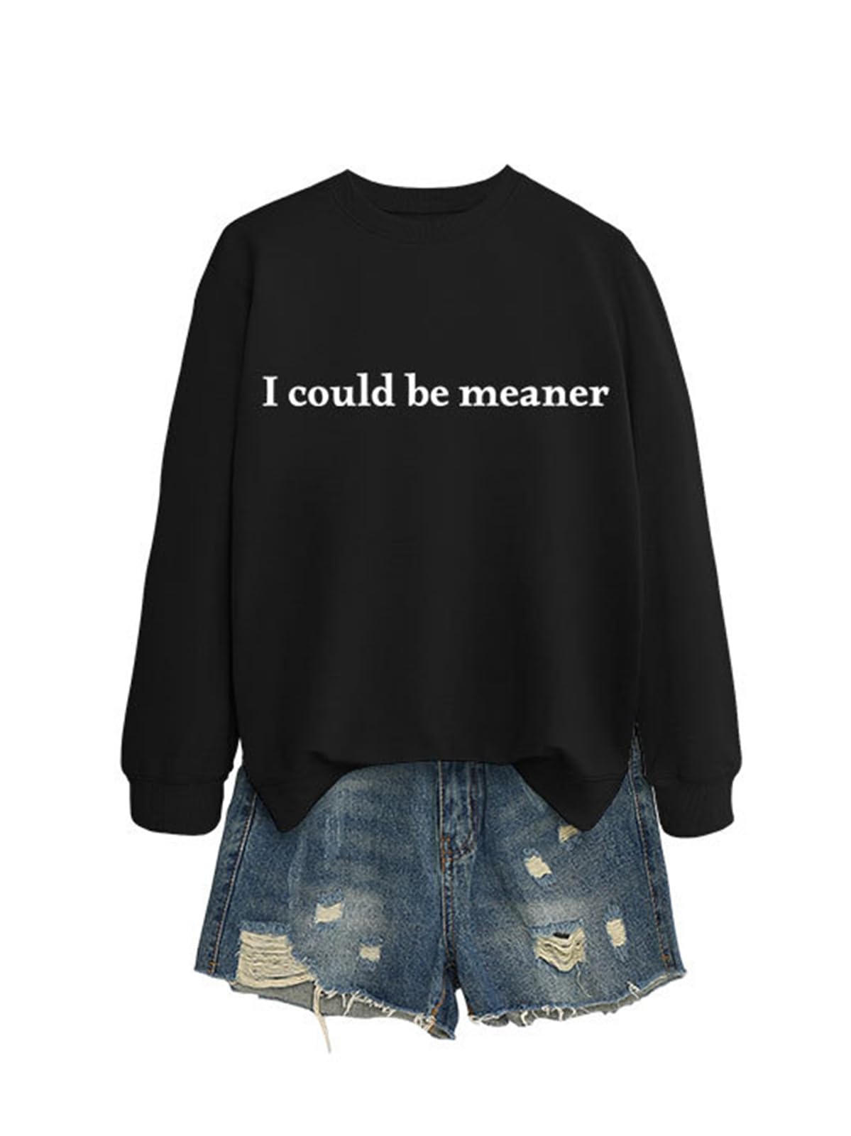 ZHANGLM I Could Be Meaner Sweatshirt Women Vintage Letters Graphic Sarcasm Quotes T-Shirt Casual Long Sleeve Fall Pullovers