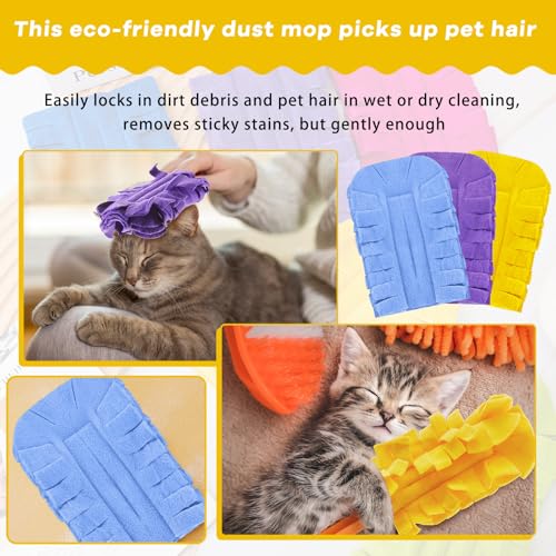 Image of Zubebe 12 Pcs Reusable Duster Refills Fleece,Purple, Light Blue, Yellow | Soft Polyester Fiber Flat Duster Refill Multi Surface Washable Cleaning Pad Tools for Home, Blinds, Car, Pet, Furniture, Fans