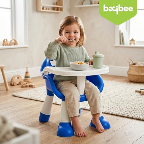 Image of Baybee Booster Seat for Baby | Feeding Chair with Tray | Portable Dining Seat for Toddlers | Baby Feeding Solution for Home & Travel (0-6 Years, Blue)