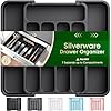 Aujen Silverware Organizer – Expandable Kitchen Drawer Organizer, Adjustable Utensil Organizer, Cutlery Tray for Forks, Knives, Multipurpose Kitchen Organizers and Storage Solution, Black, Medium