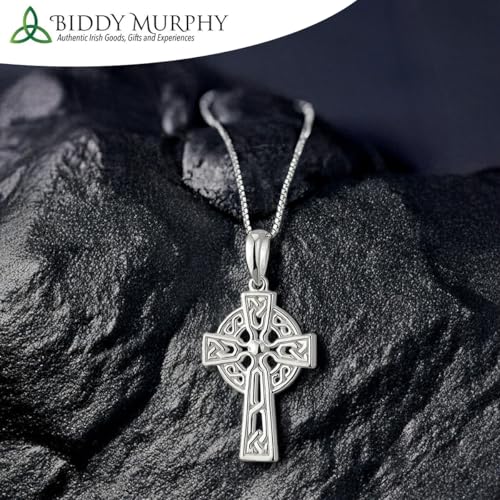 Biddy Murphy Irish Celtic Cross Pendant Necklace for Women, 925 Sterling Silver, Ornate Traditional Jewelry, Small 7/8", 18" Length Chain Made in Ireland4