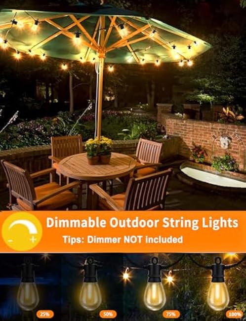 Achin 26FT LED Outdoor String Lights, Patio Lights Waterproof with 13+1 S14 Edison Shatterproof Bulbs, 2200K Dimmable Outside Hanging Lights, String Lights for Outside Backyard Bistro Market Pergola