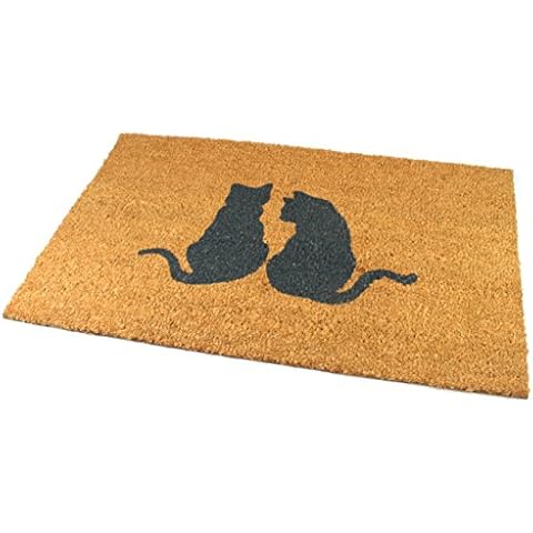 Black Ginger Large, Thick, Decorative, Patterned Coir Door Mats with Nature Designs (Pair of Cats) Cover