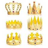 TIESOME 6 Stück Kinder Königskrone, Krone Geburtstag Geburtstagskrone Goldene mit Edelsteinen King Crown Krone Kinder Rollenspielzubehör Kostüm Verkleiden Zubehör Partyhüte für feierliche Anlässe