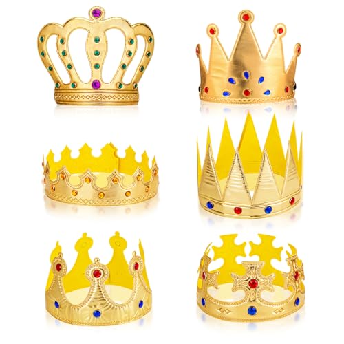 TIESOME 6 Stück Kinder Königskrone, Krone Geburtstag Geburtstagskrone Goldene mit Edelsteinen King...
