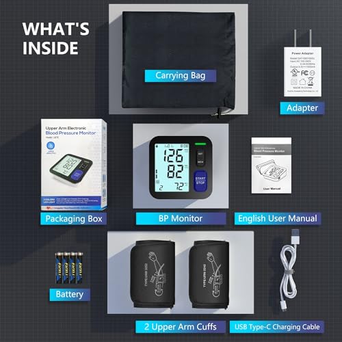 Upper Arm Blood Pressure Machine - 2 Size Cuffs, Medium/Large 9\"-17\" and Extra Large XL 13\"-21\" for Big Arms, Accurate Automatic Digital BP Machine for Home Use, Large Backlit Display, 2 Users