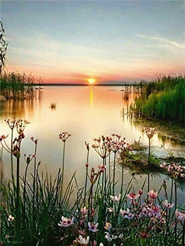 30*40 CM Diamond Painting Complet, DIY 5D Diamant Peinture Point De Croix en Bord de Mer Rond Complet Diamond Painting Point de Croix Peinture Strass Broderie Craft pour Home Décoration Murale Cover