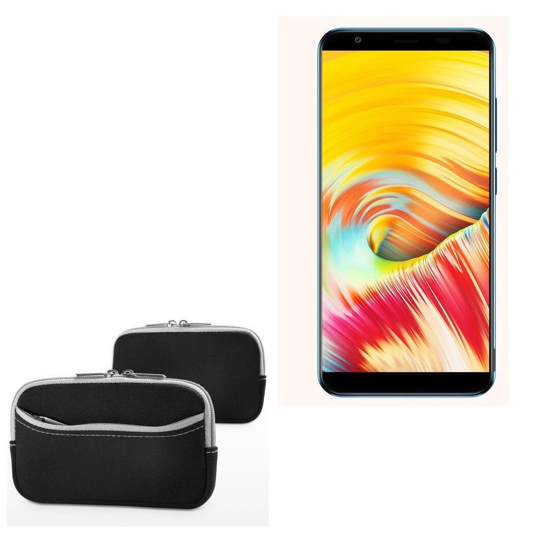 BoxWave Case Compatible with Vernee T3 Pro - SoftSuit with Pocket, Soft Pouch Neoprene Cover Sleeve Zipper Pocket - Jet Black with Grey Trim