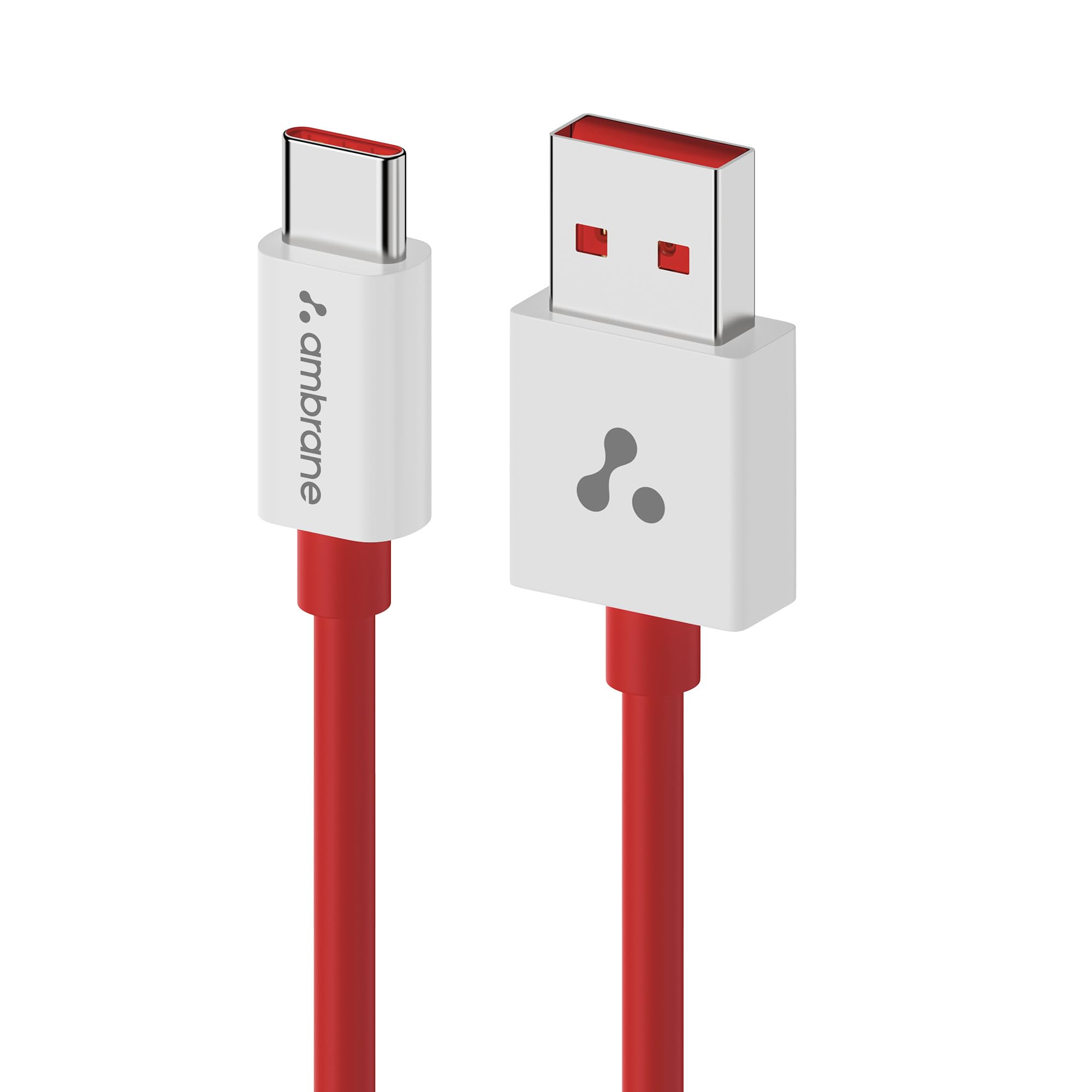 Ambrane Original 65W USB to Type C Fast Charging Cable for All OnePlus & Nord Mobiles, Supports SuperVOOC, VOOC Charging, Dash, Warp Charging for OnePlus 11,11R,10Pro,Nord & other models(ACT-65W- Red)