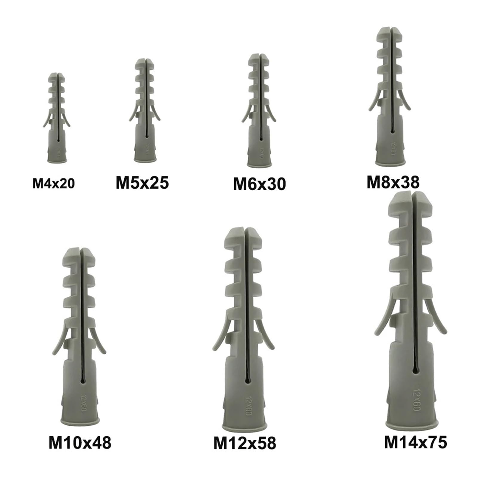 Juego de Tapones de Pared, Tacos de expansión de plástico y Pernos de Anclaje for hormigón y mampostería M4-M14 (Paquete de 220)(50Pcs M6x30)