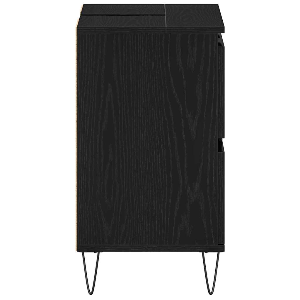 Szafka pod umywalkę, czarna, imitacja dębu, wykonana z materiału drewnopochodnego, 80 x 33 x 60 cm, z 4 szufladami i regałem, mebel łazienkowy, miejsce do przechowywania łazienki, WC dla