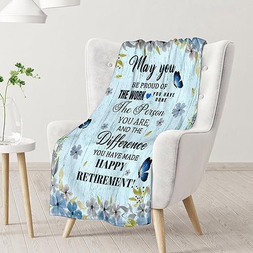 Retirement Throw Blanket - Soft, Fuzzy & Warm - 40x50 Inches Flannel Blankets for Women, Men - Light Blue Modern Throws Farewell Gift for Coworker