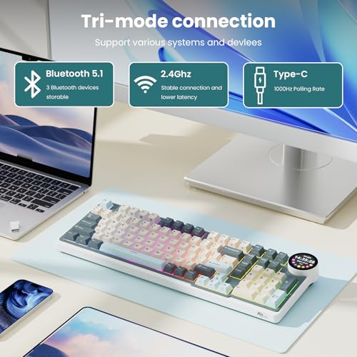 RK ROYAL KLUDGE N99 Wireless Mechanical Keyboard Full Size, Smart Display Screen & Knob, BT/2.4G/USB-C, 96% Hot Swappable Custom Keyboard, Pre-lubed Linear Switches, Gasket Mount, RGB Gaming Keyboard by RK ROYAL KLUDGE - Image 3