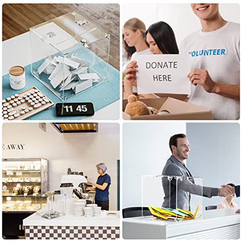 Maxgear Acrylic Donation Box, 9.8" X 9.8" X 9.8" Large Ballot Box, Suggestion Box With Lock - Large Comment Box - Clear Money Box Square Box For Fundraising, Donating, Bar, School, 1 Pack #TOP7