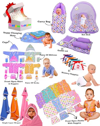 Image of Toddylon New Born Baby Clothes & Bedding Combo Gift Pack (0-6 Months) Purple