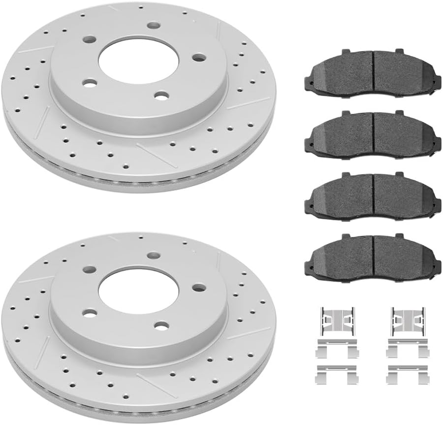 Front Brake Kit, Drilled and Slotted Brake Rotor with Ceramic Pads for Ford F-150 1997 1998 1999