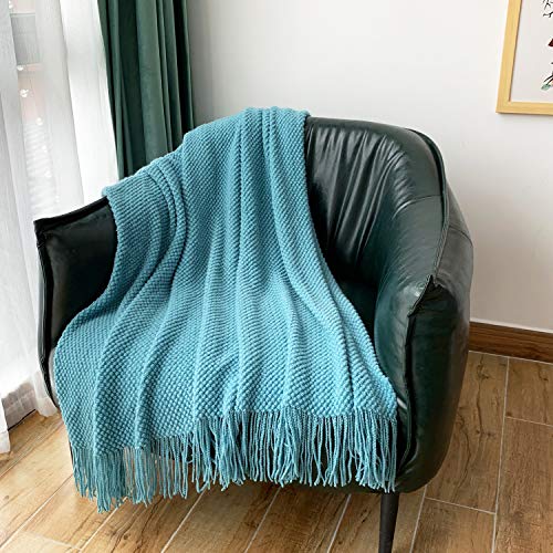 LOMAO Knitted Throw Blanket with Tassels Bubble Textured Lightweight Throws for Couch Cover Home Decor (Lake Blue, 50x60) - Image 4