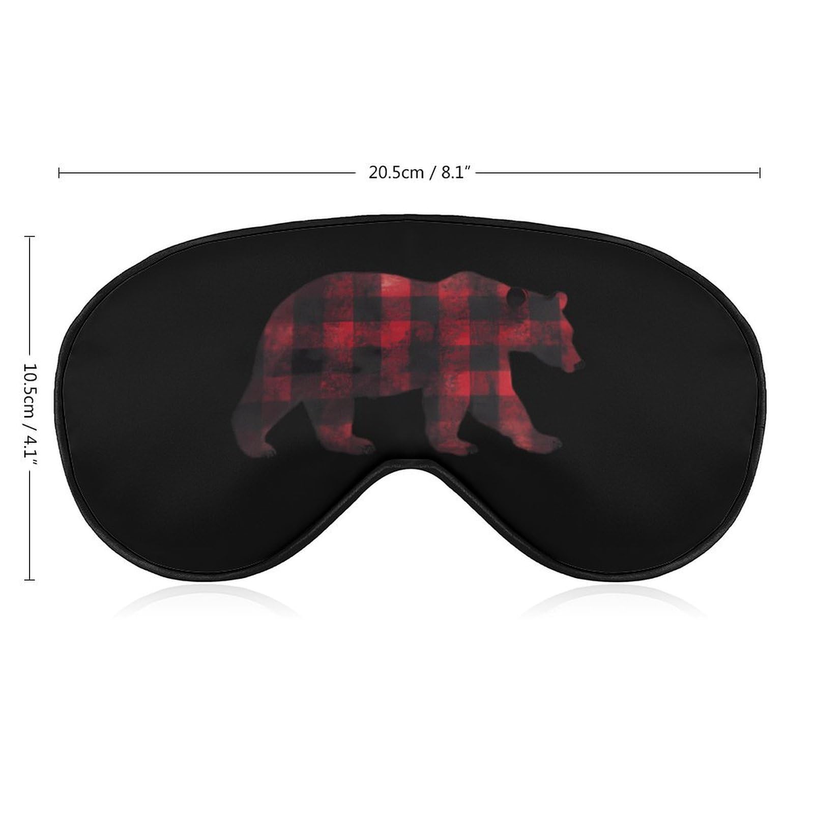 Red and Black Plaid Bear Sleep Mask Eye Shade Cover Adjustable Strap for Travel Lunch Break Women Men