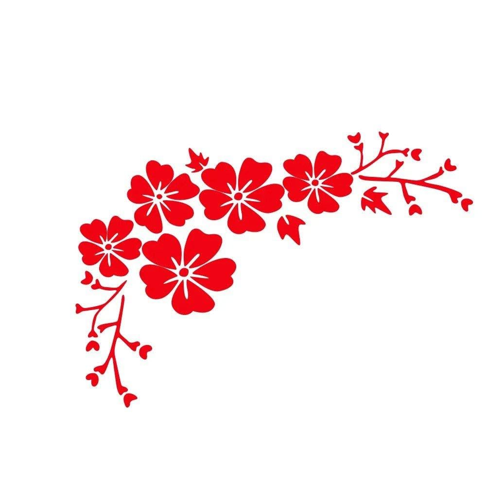 Car Sticker Blossom Flower Clusters Waterproof Vinyl Decal Body Door Window Exterior Decoration(Glossy Red,1pcs)