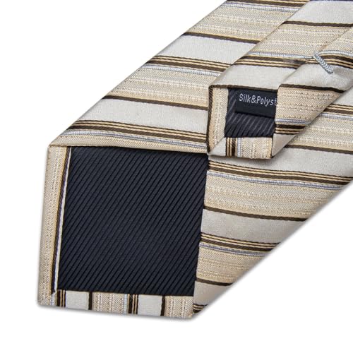 Image of DiBanGu Striped Tie Set for Men Silk Woven Plaid Necktie and Pocket Square Cufflinks Business Wedding