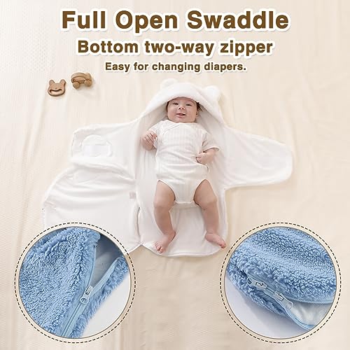 Image of AiWMGL Baby Winter Fleece Swaddle Blanket 0-3 Months Boys Girls Warm Adjustable Newborn Swaddling Wrap Soft Plush Sleeping Sacks