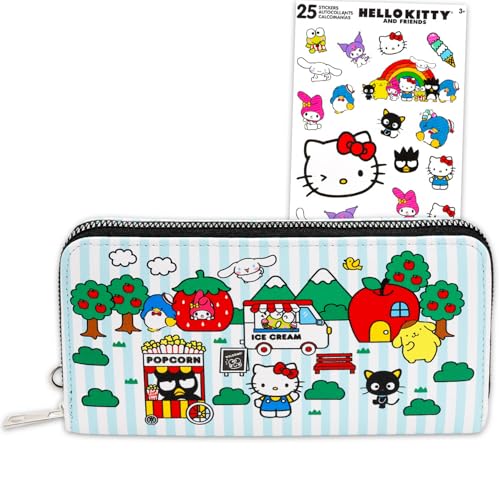 Hello Kitty Conjunto de carteira e amigos para mulheres – Pacote com organizador de cartões Sanrio com bolsos para mulheres plus adesivos | Carteira Hello Kitty para adolescentes e mulheres