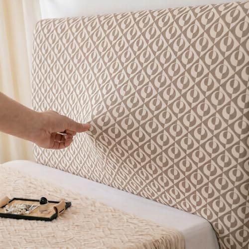 Image of HOMETHREADS Stretchable Lycra /Velvet Bed Cover | Soft, Dust-Proof & Wrinkle-Resistant Bed Back Protector | Fits Leather, Wooden & Fabric Bedsides (Brown, 90x65Cm)
