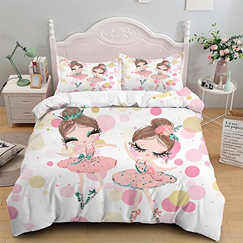 SJSXWQN Funda Nordica Cama 90 Infantiles Bailarina Rosa Edredón Cama 90 para Niñas Niños con Cremallera Microfibra de Suave y Transpirable Fundas Nordicas 150x220 cm + 2 Fundas de Almohada 50x80 cm
