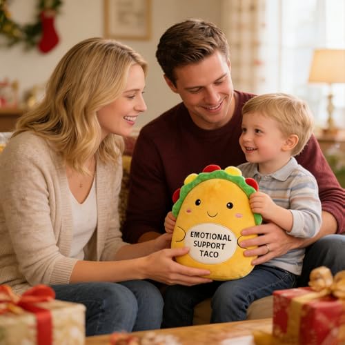 Image of Taco Plush - Emotional Support Taco,8in Emotional Support Plush | Cute Soft Yellow Stuffed Taco Toy Positive Gifts Encouragement Ornament for Kids Friends Family