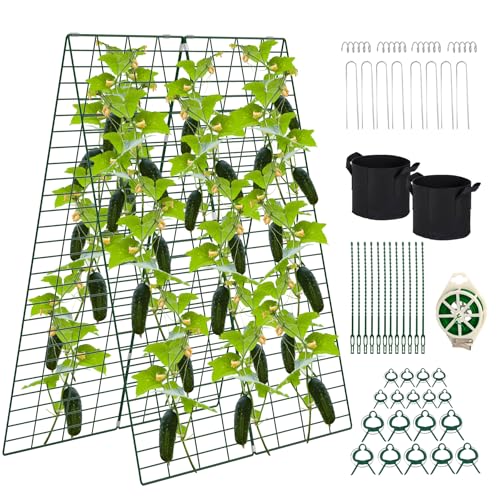 Toriexon Foldable Cucumber Trellis 48 L x 34 W A-Frame Trellis Climbing Plants Support Raised Bed Trellis with Twist Ties & Plant Bags for Outdoor Yards Gardens