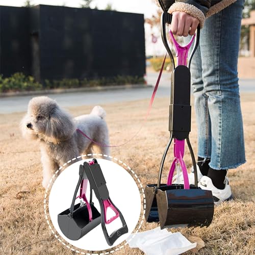 XFLYP Hundekotschaufel, 45cm Faltbarer Haustier Hund Hundekotgreifer Tragbare mit langem Griff, Haustier Schmutz Picker Pick Up für Rasen im Freien Gras und Kies für Hunde und Katzen(Rosa)