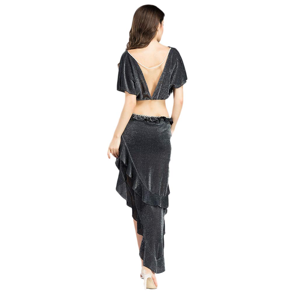 ROYAL SMEELA Bauchtanz Kostüm Damen Set Bauchtanz Rock Oberteil Tanzen Top und Rock Anzug Sexy Tiefe V. Fledermausärmel Top Dreieck Rock Bauchtänzerin Outfit Übungs Kleidung Bauchtanz Kleid für Frauen