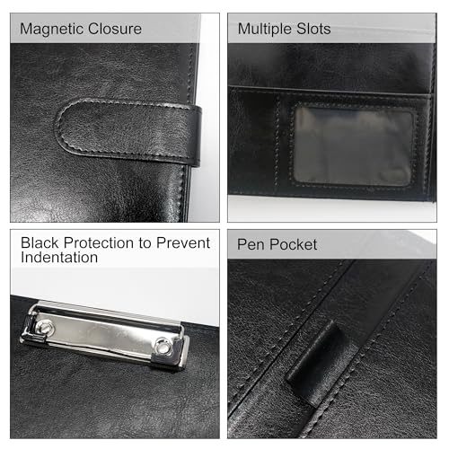 GraduatePro A5 Clipboard Folder with Storage Leather Waterproof Magnetic Conference Presenter Document Business Organizer Sleeves Black - Image 4