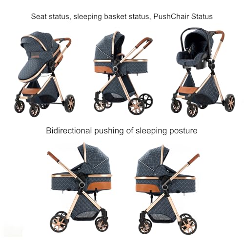 Image of 2 in 1 Baby Stroller with Bassinet Mode, Reversible Infant Pram, One-Click Folding, Newborn Travel Stroller, Convertible Toddler Standard Pram Carriage (X2US-BG)