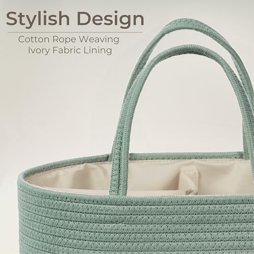 Image of Diaper Caddy Organizer, Empty Gift Basket for Newborn Essentials, Baby Storage Basket, Stylish Gift Bag for Baby Shower, Boys and Girls - Large, Sage Green