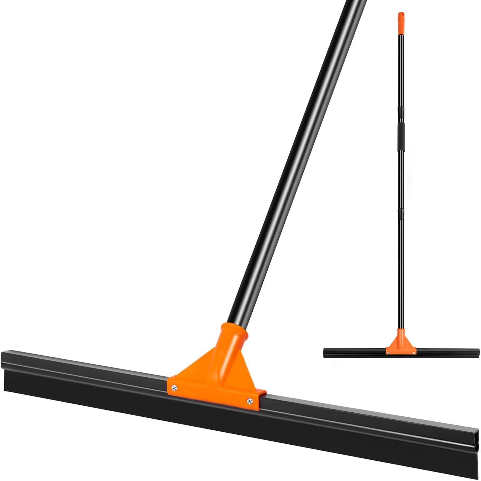 Heavy Duty Floor Squeegee for Concrete Tile Cleaning, 24" Rubber Wiper Squeegee Broom with Long Handle, Commercial Scrubber Mop for Garage Deck Bathroom Kitchen Pool Glass