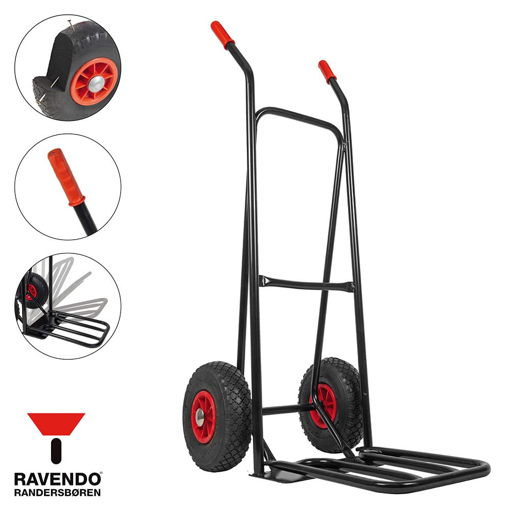 RAVENDO ST150 NG PUR Profi Sackkarre klappbar – 150 kg Transportkarre mit PU Vollgummireifen, Faltbare Ladeschaufel, Handkarre für Werkstatt & Umzug