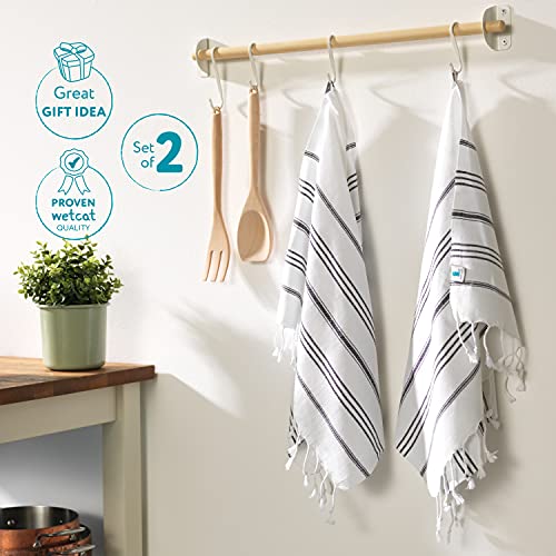 Wetcat Turkish Hand Towels With Hanging Loop (20 X 30) - Set Of 2, 100% Cotton, Soft - Pre Washed Boho Farmhouse Kitchen Towels - Unique Decorative Hand Towels For Bathroom (Black & White) #TOP5